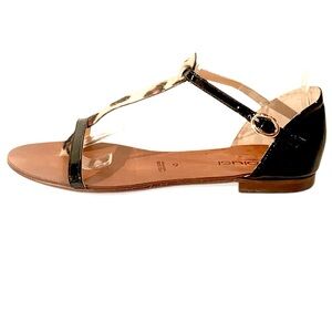 Italian Leather Calf Hair T-Strap Ankle Sandal